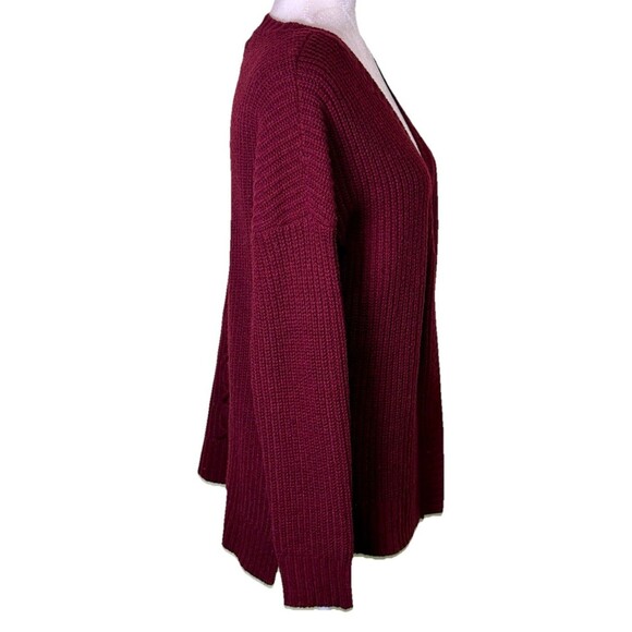 Women’s Burgundy Open Front Chunky Sweater w/ Lace-Up Back Cozy Minimalist Sz M - Picture 4 of 9